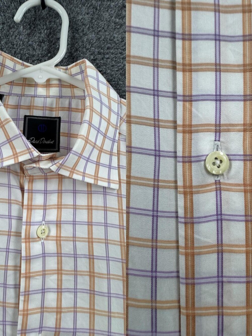 David Donahue Logo White Orange Check 15.5 32/33 Shirt Button Up Premium Mens